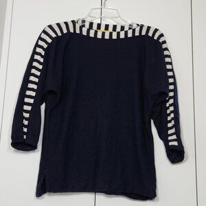 St. John Boat Neck Knit Top/Sweater Size S Navy Blue Wool Blend